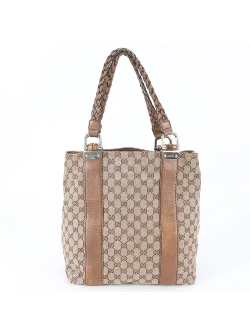 Gucci GG Canvas Bamboo Braided Leather Tote Bag